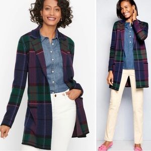 Talbots Petite Merino Wool Plaid Sweater Jacket Size Small